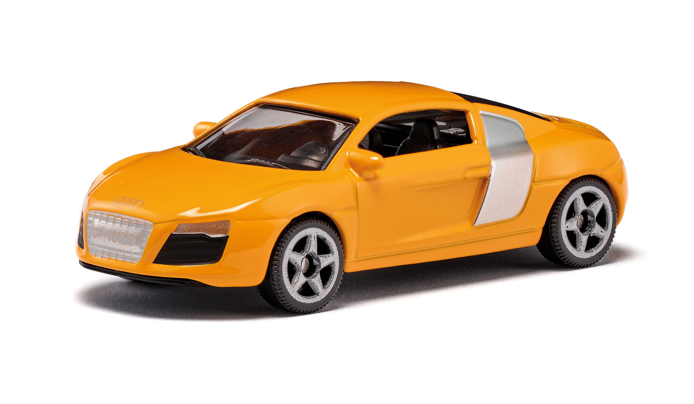 Audi R8 in signalgelb auf weißem Hintergrund