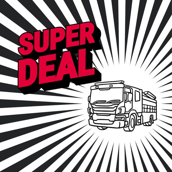 siku super deal Schriftzug  mit schwarz-weißen Streifen und Feuerwehrfahrzeug