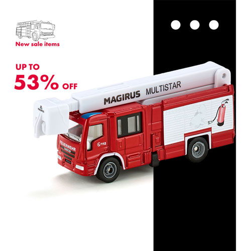 siku Magirus MULTISTAR brandweerwagen in rood met witte details op gesplitste achtergrond – SALE tot 53% korting