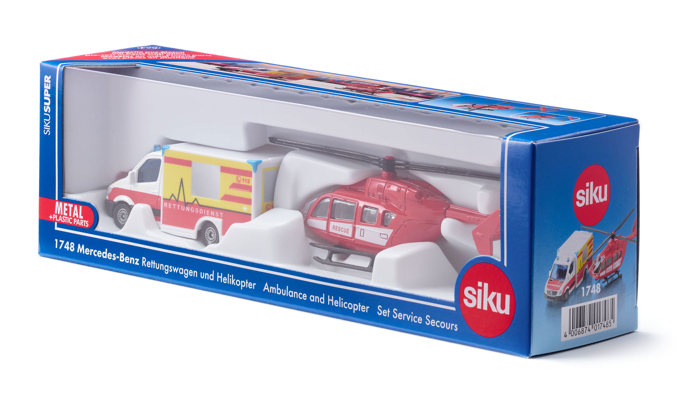 Mercedes-Benz Rettungswagen und Helikopter in Verpackung