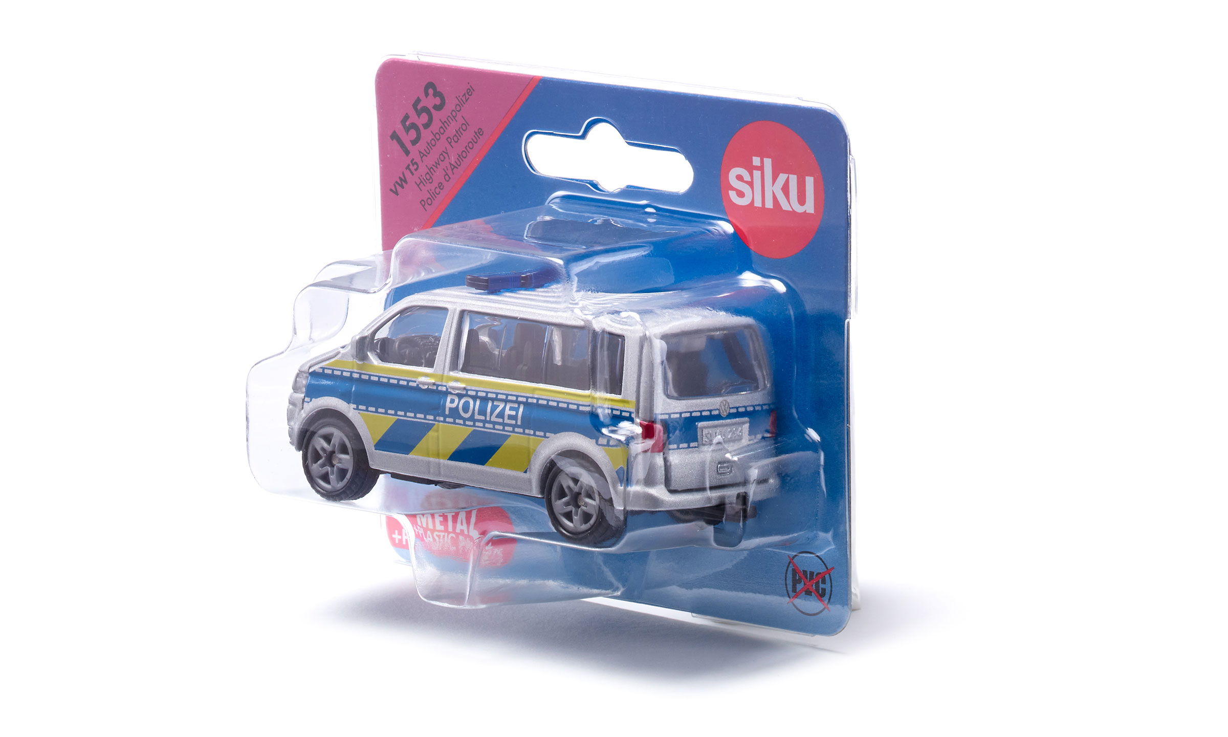 VW T5 Autobahnpolizei auf weißem Hintergrund  in Verpackung