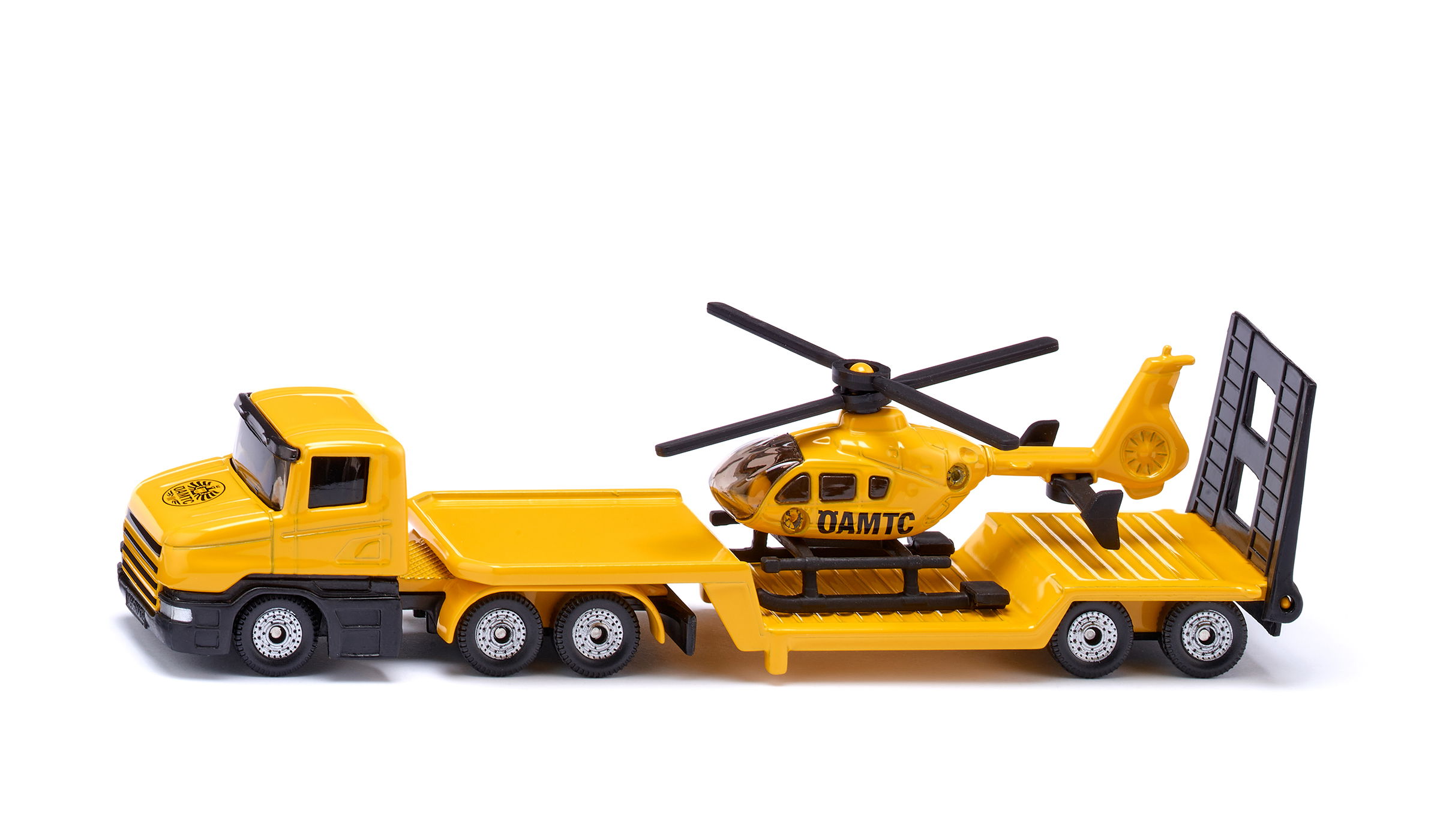 Low loader with helicopter