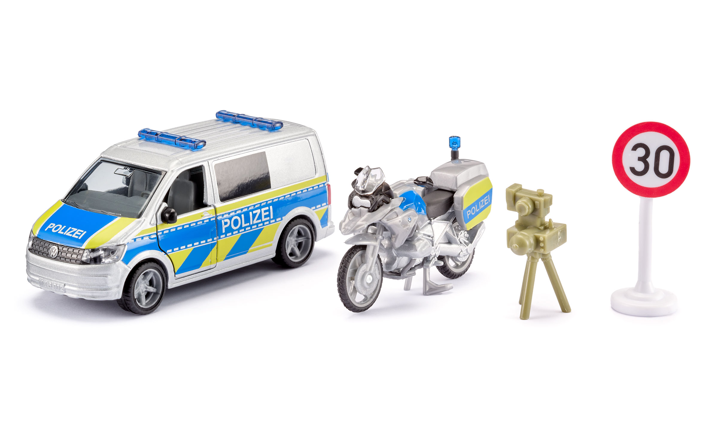siku Polizei Set mit VW T6 Polizeiauto und BMW Polizeimotorrad