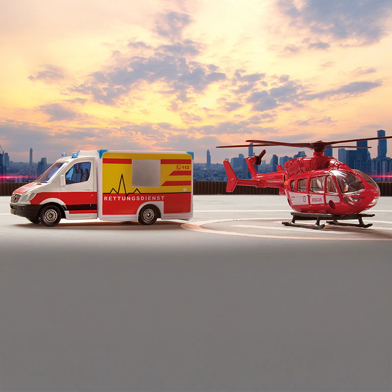 Mercedes-Benz ambulance and helicopter