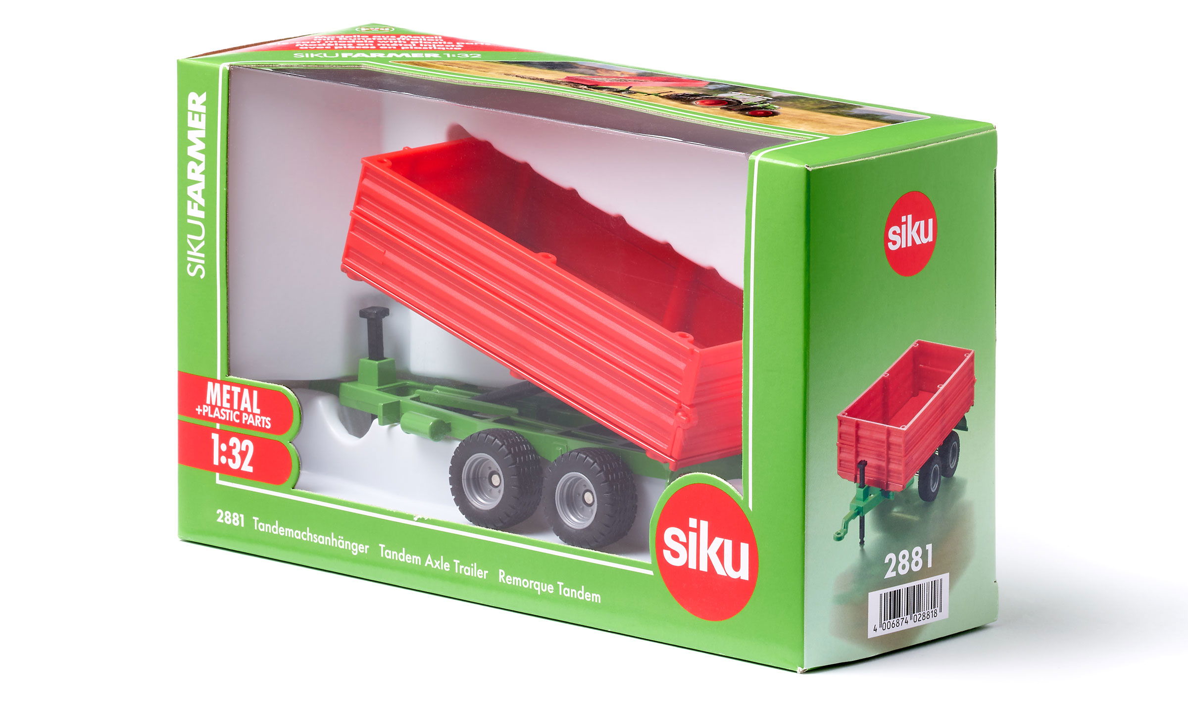 SIKUFARMER Tandemachsanhänger in Verpackung auf weißem Hintergrund